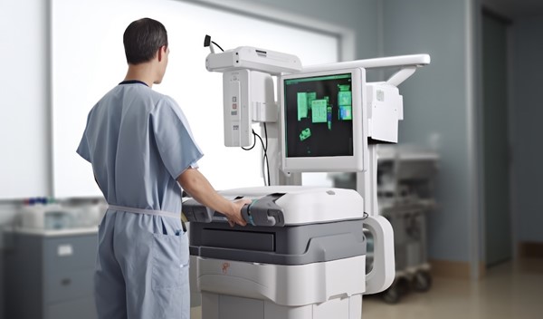 Mobile X-Ray technician operating portable imaging equipment