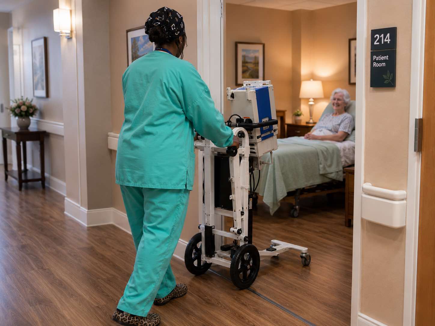 Mobile X-Ray technician operating portable imaging equipment